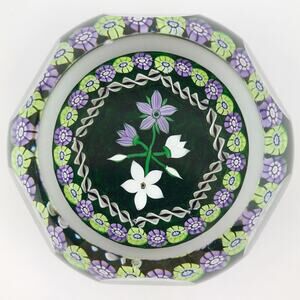 Perthshire 1986B Bouquet Lampwork Flowers Millefiori Faceted Twist Paperweight